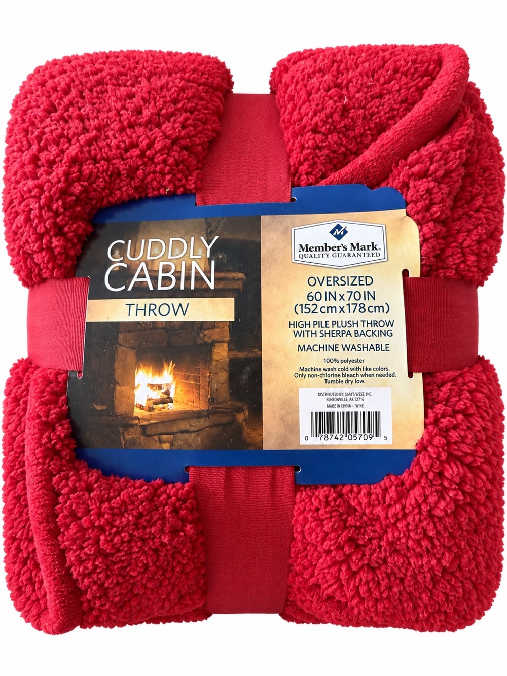 NWT Member’s Mark Cuddly Cabin Oversized Sherpa Throw Blanket Wine Red